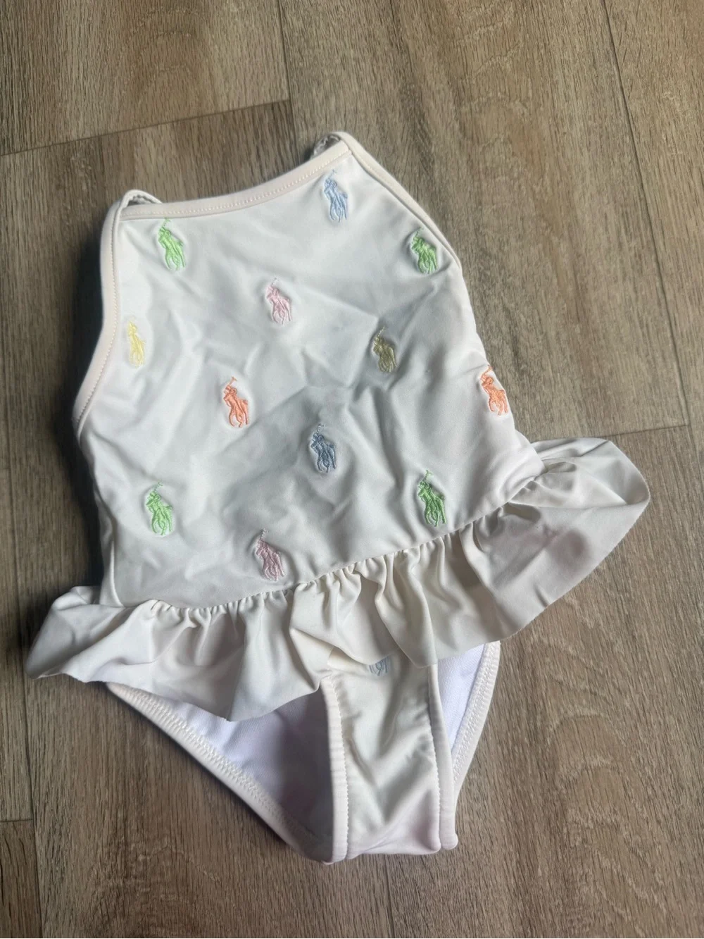 Ralph Lauren White baby Girls' One-Piece Swimsuit with Pastel Pony Embroidery